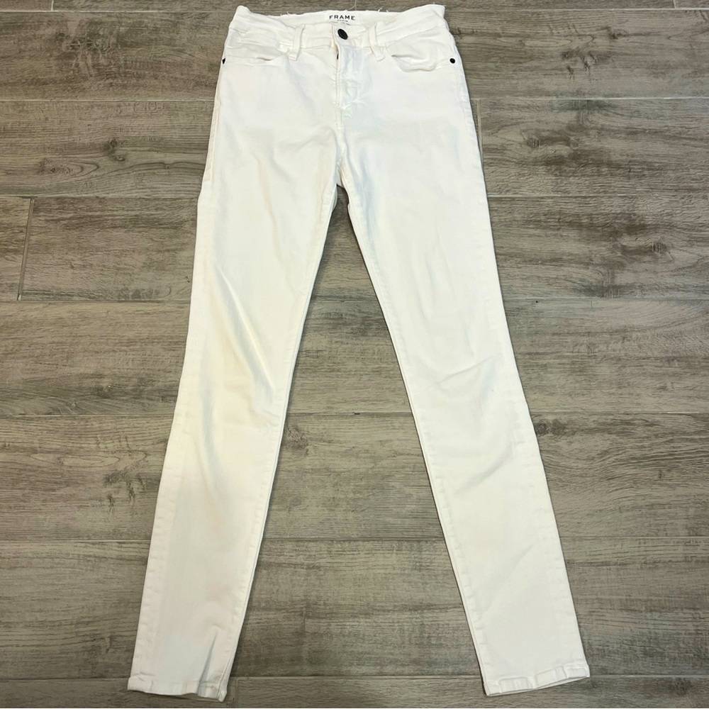 FRAME Women’s Size 26 Le High Skinny Solid White Denim Super Stretch Ankle Jeans